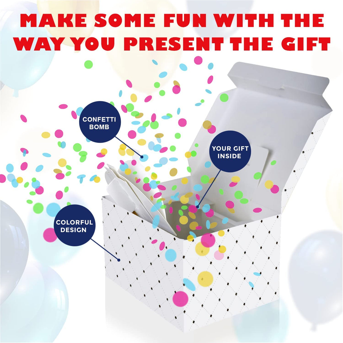 Cute Kids Valentine's Class Gifts (BULK) — White Confetti Box